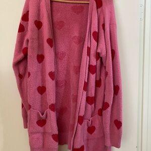 Valentines Love Cozy Pink Heart Cardigan Size XXL